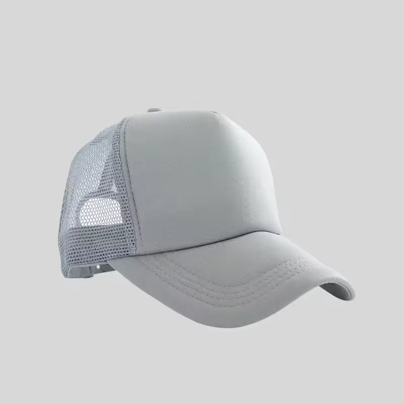 Personalized logo trucker hat in light grey – custom mesh-back baseball cap