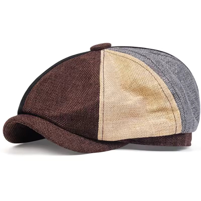 Men's Linen Newsboy Cap Retro Octagonal Beret Hat for All Seasons