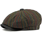 Striped Octagonal Beret Artist Painter Flat Cap