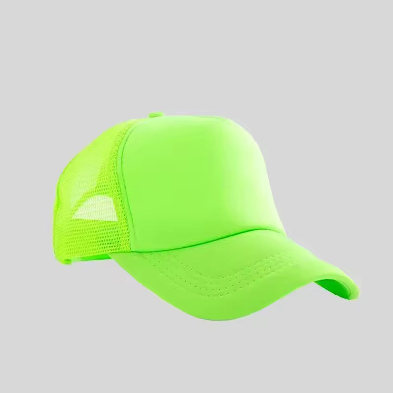 Personalized logo trucker hat in neon green – custom mesh-back baseball cap