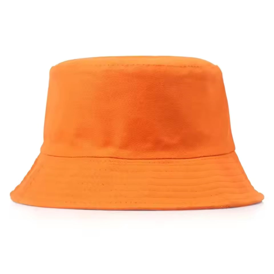 Underside view of a black custom logo bucket hat