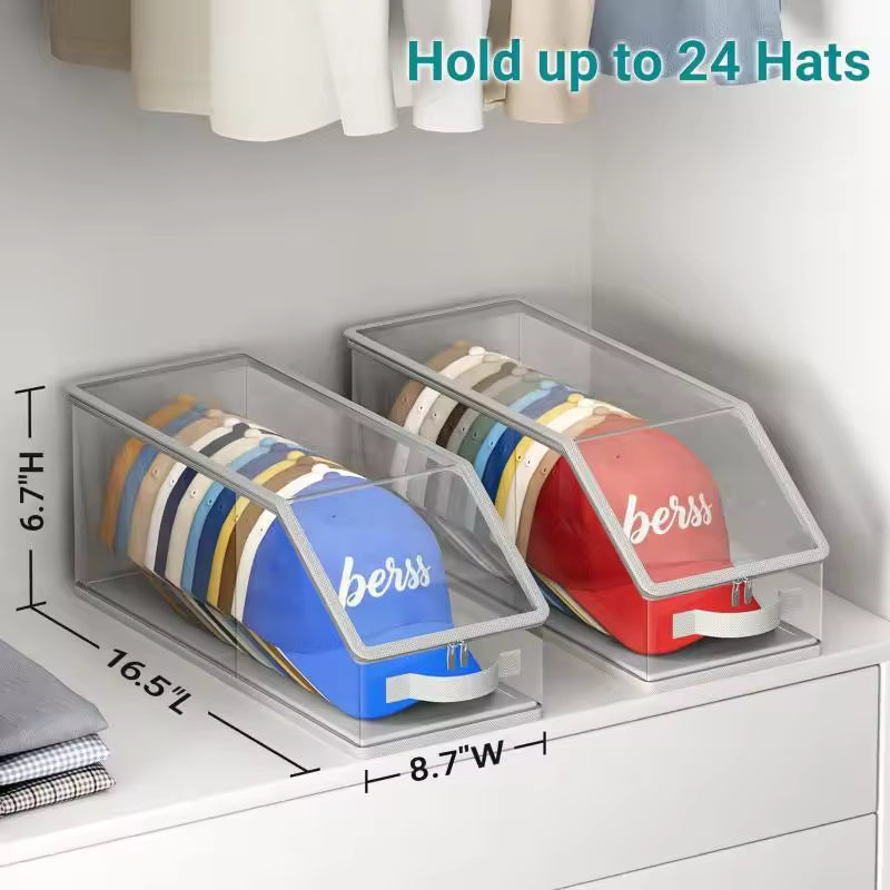 Transparent Baseball Cap Storage Box for 12 Hats, Stackable Organizer
