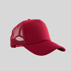 Personalized logo trucker hat in wine red – custom mesh-back baseball cap