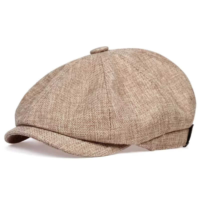 Men's Linen Newsboy Cap Retro Octagonal Beret Hat for All Seasons