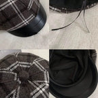 Seattle Women Tartan Leather Cotton Newsboy Cap