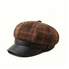 Seattle Women Tartan Leather Cotton Newsboy Cap