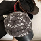 Seattle Women Tartan Leather Cotton Newsboy Cap