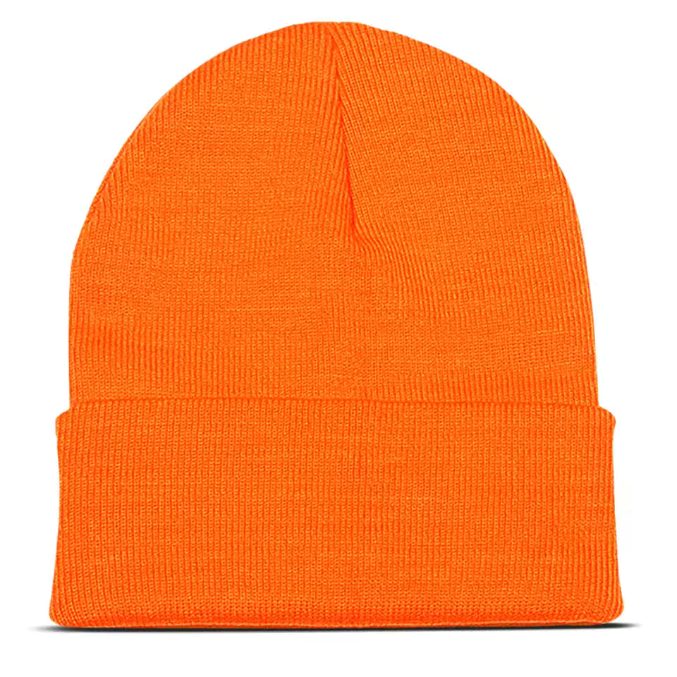 Brown knit beanie with custom embroidery