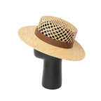 Brown straw raffia boater hat – natural raffia hat detail