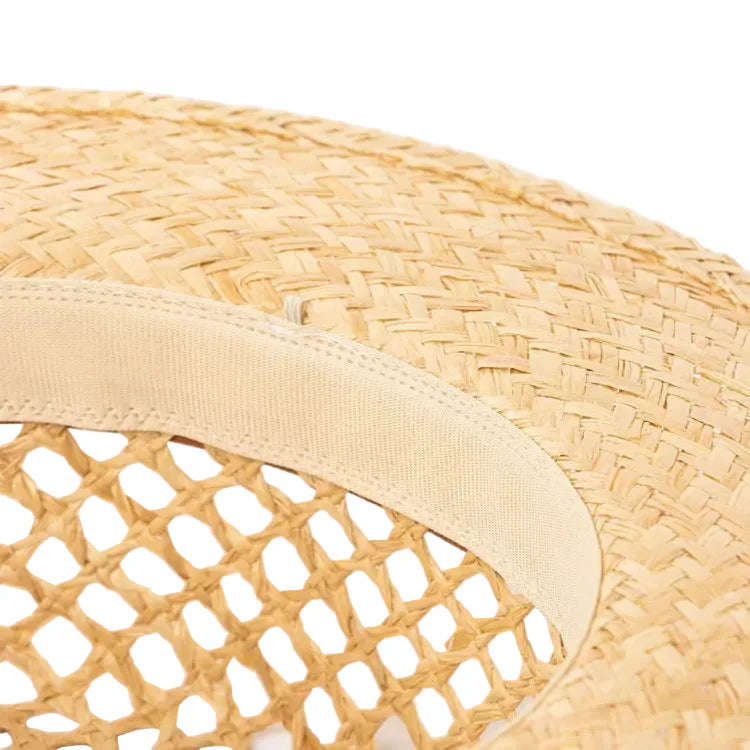 Brown straw raffia boater hat – natural raffia hat top view