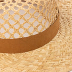 Brown straw raffia boater hat – natural raffia hat side view