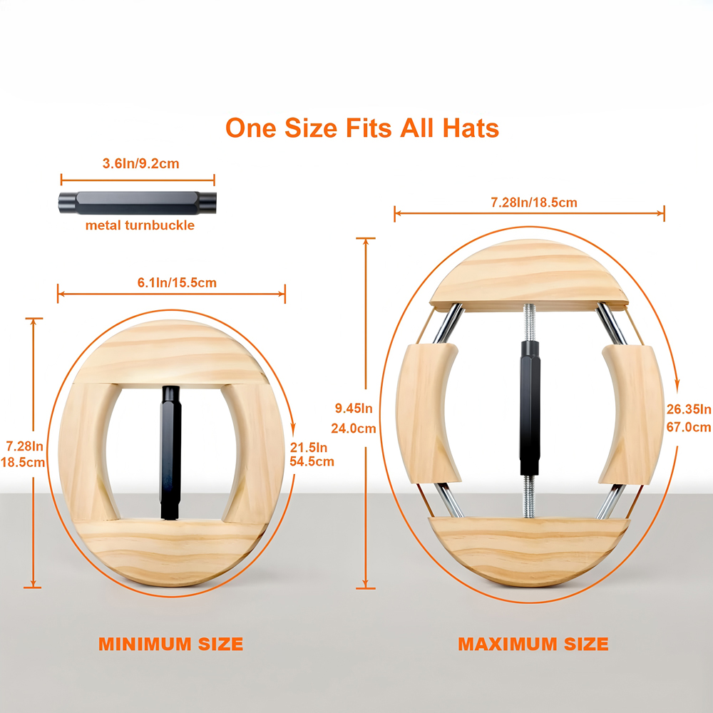 4-Way Adjustable Wooden Hat Stretcher for Fedora & Baseball Caps