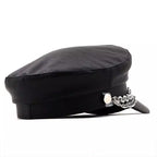 Silver Chain Leather Sailor Cap