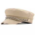 Silver Chain Leather Sailor Cap