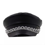 Silver Chain Leather Sailor Cap