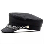 Silver Chain Leather Sailor Cap