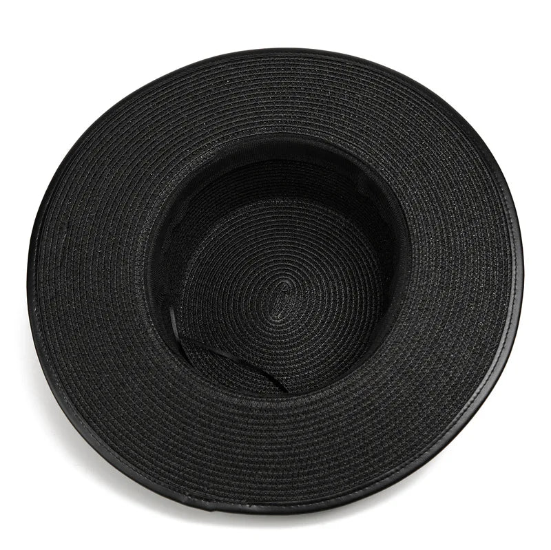 Black straw boater hat – straw hat close-up