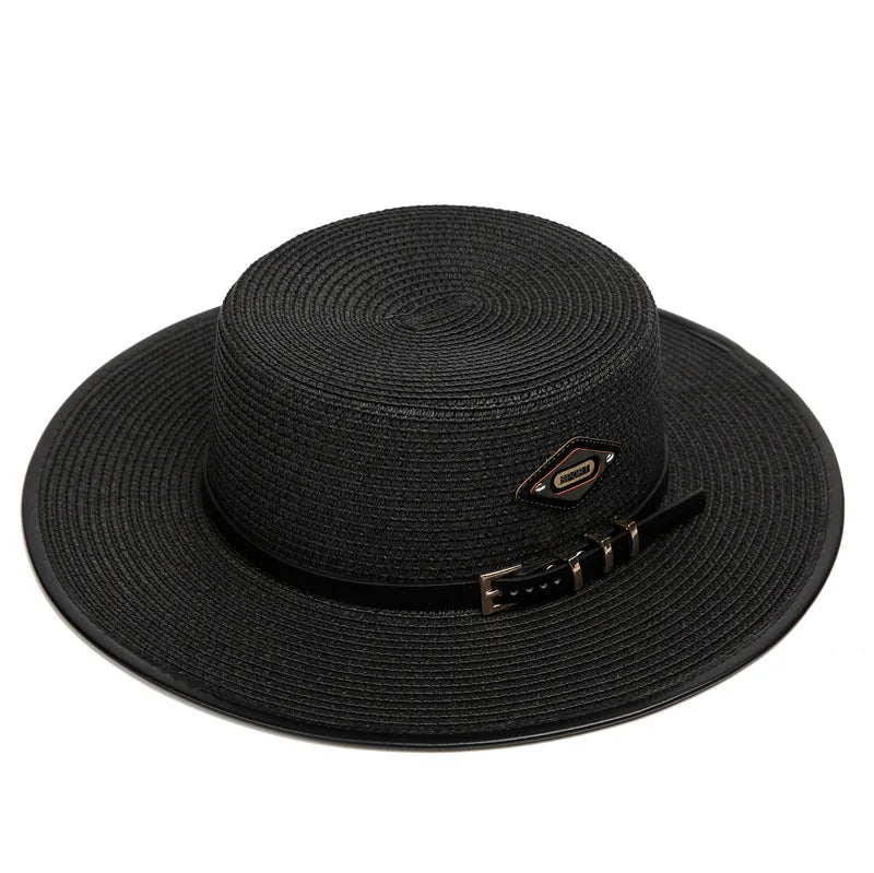 Black straw boater hat – straw hat side view