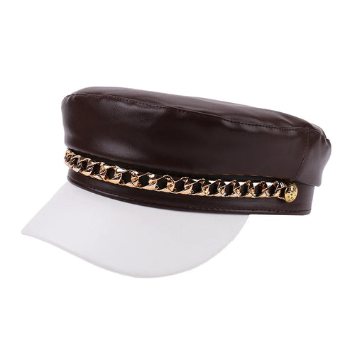 Brown Bicolor Leather Sailor Cap