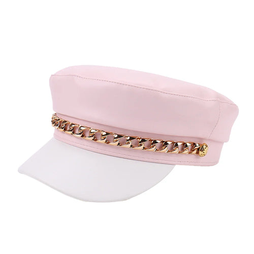 Pink Bicolor Leather Sailor Cap