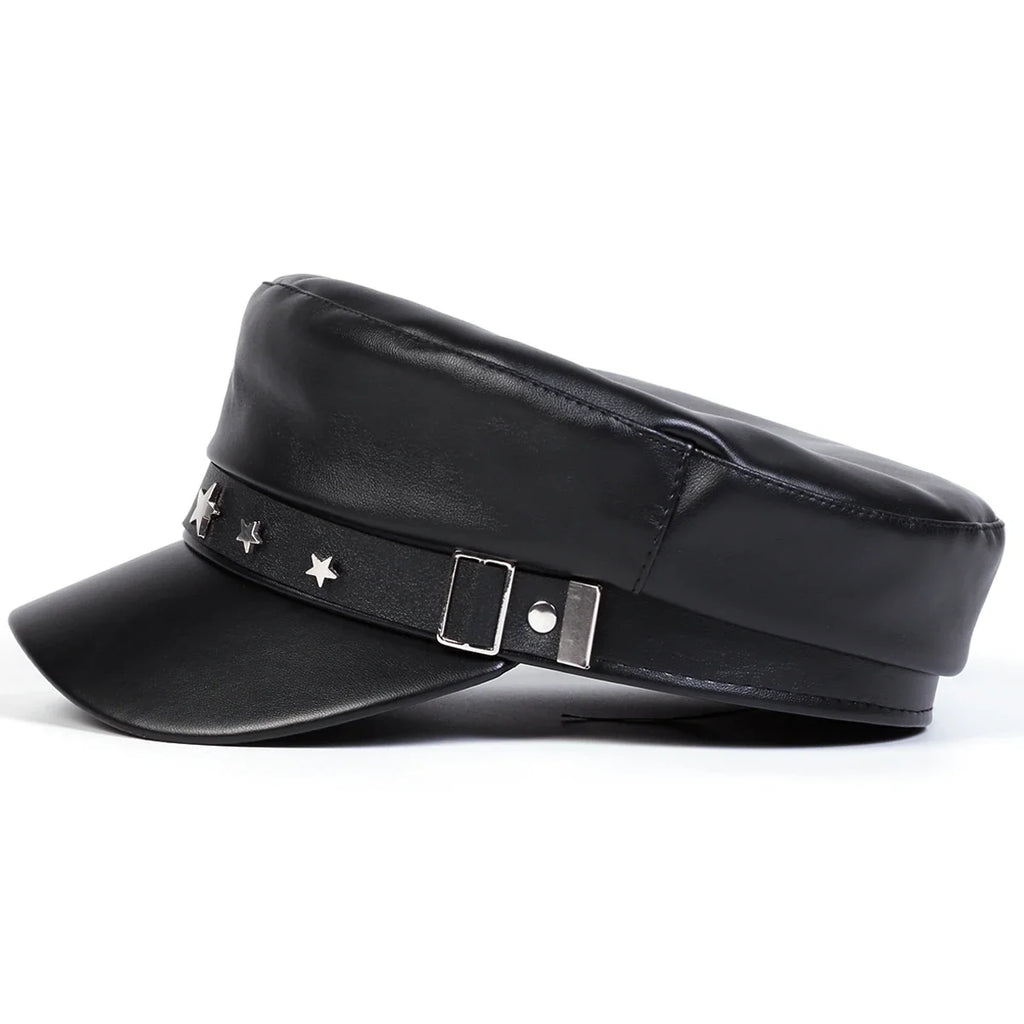 Stars Leather Breton Sailor Cap