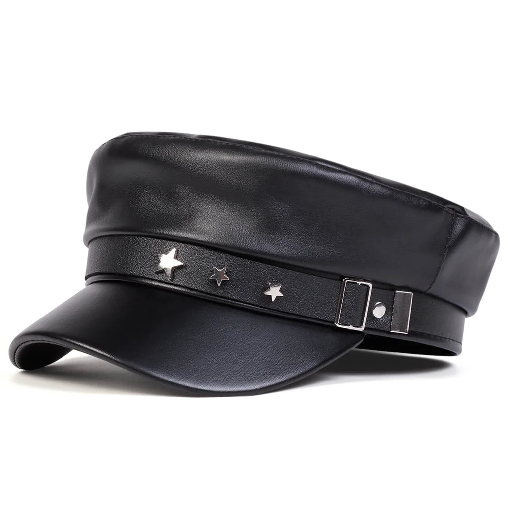 Stars Leather Breton Sailor Cap