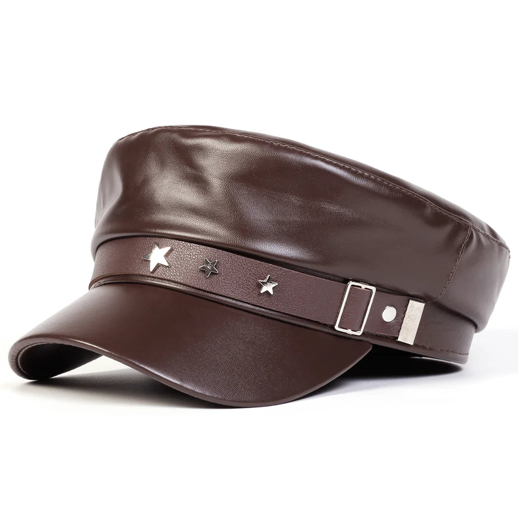 Stars Leather Breton Sailor Cap