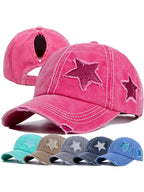 Stars Scratched Washed Cotton Baseball Cap
