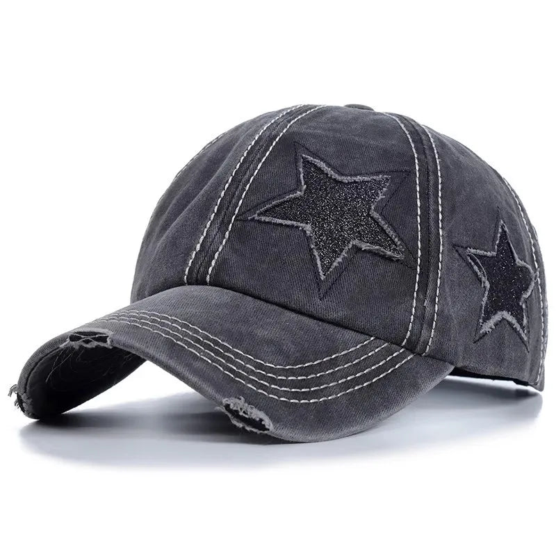 Stars Scratched Washed Cotton Baseball Cap