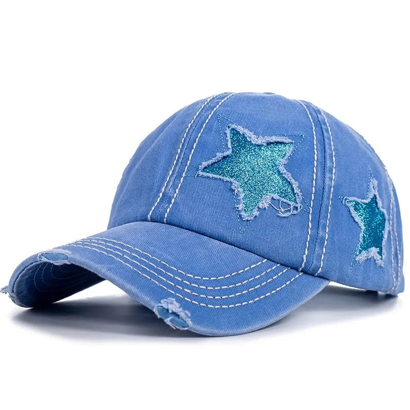 Stars Scratched Washed Cotton Baseball Cap