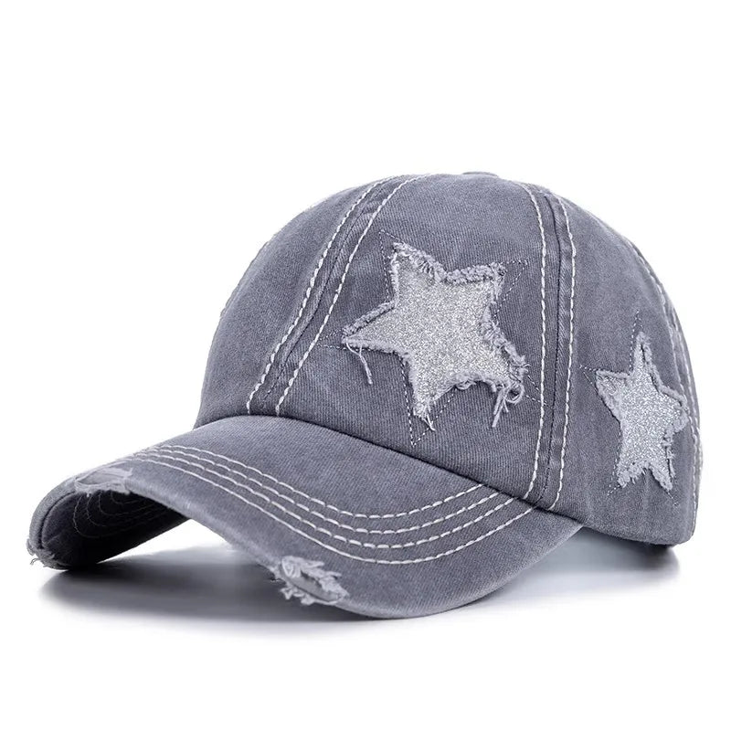 Stars Scratched Washed Cotton Baseball Cap