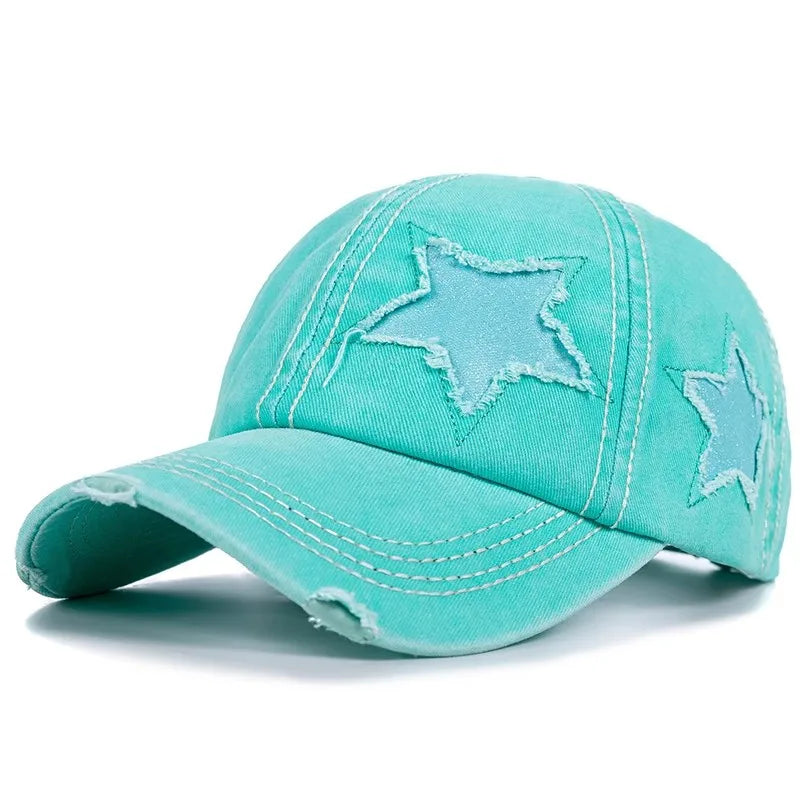 Stars Scratched Washed Cotton Baseball Cap