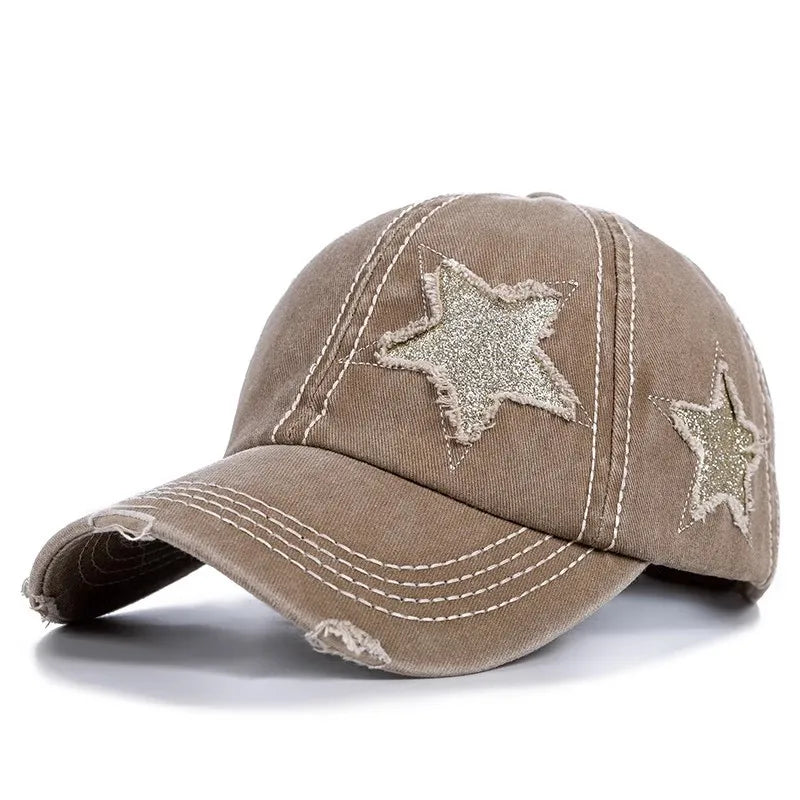 Stars Scratched Washed Cotton Baseball Cap