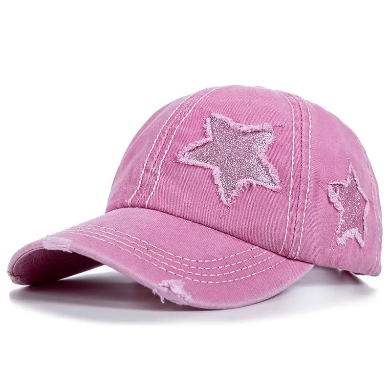 Stars Scratched Washed Cotton Baseball Cap