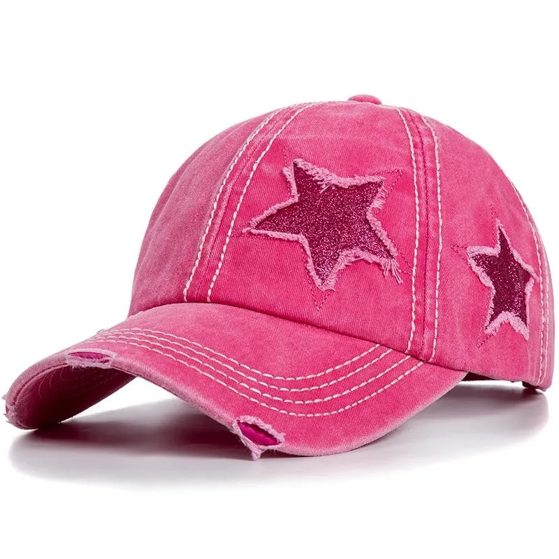 Stars Scratched Washed Cotton Baseball Cap