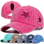 Stars Scratched Washed Cotton Baseball Cap
