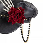 Steampunk Gothic Black Leather Sailor Cap