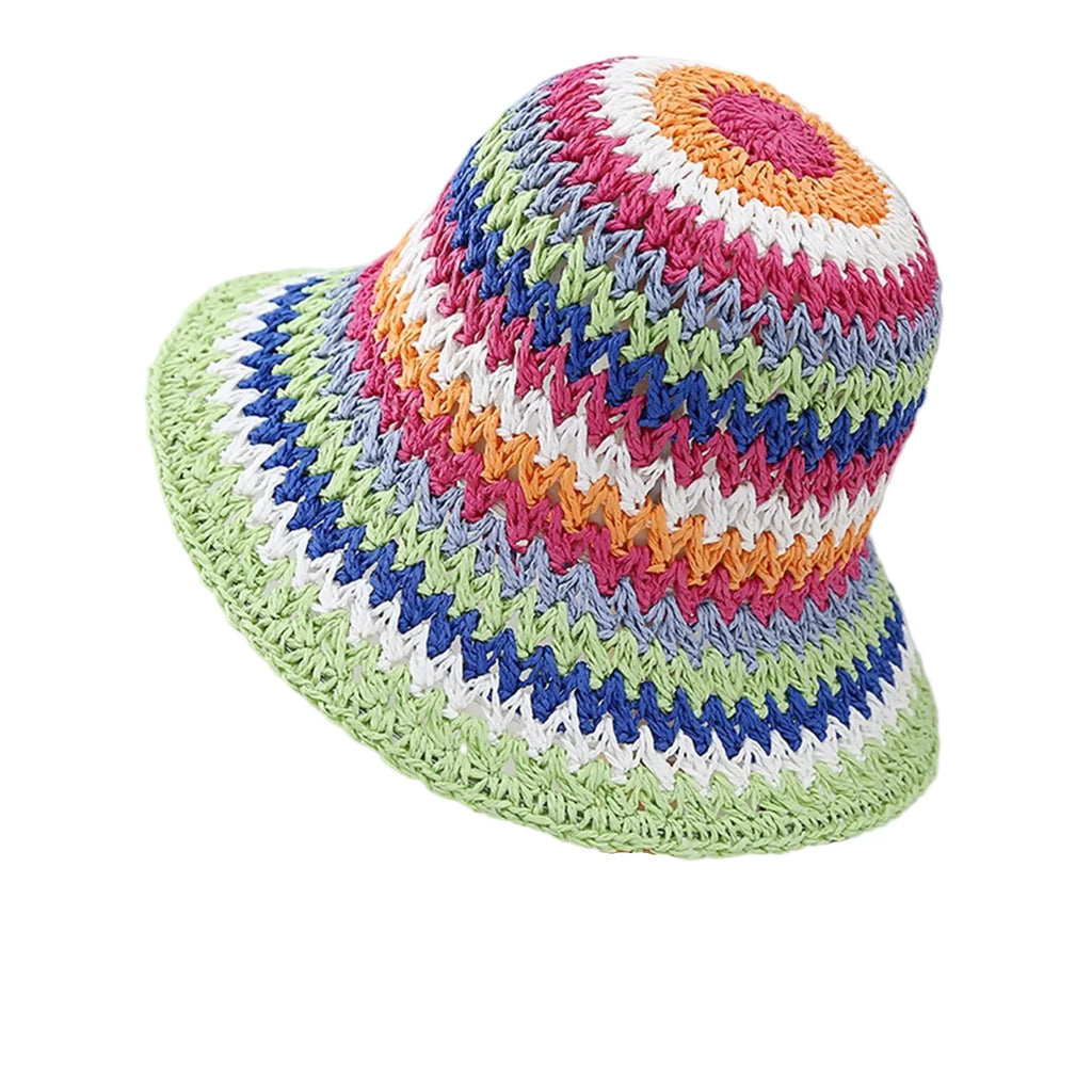 Summer Multicolor Wide Brim Bucket Crochet Hat