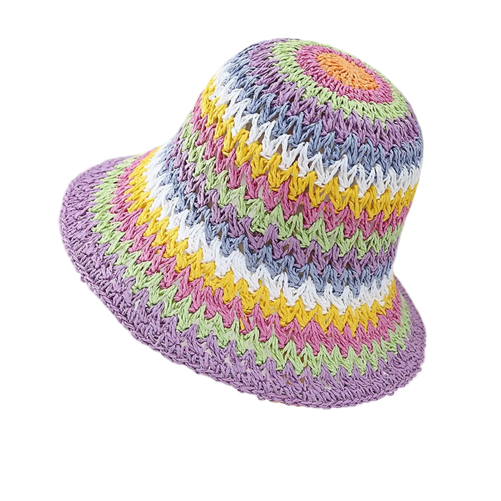 Summer Multicolor Wide Brim Bucket Crochet Hat