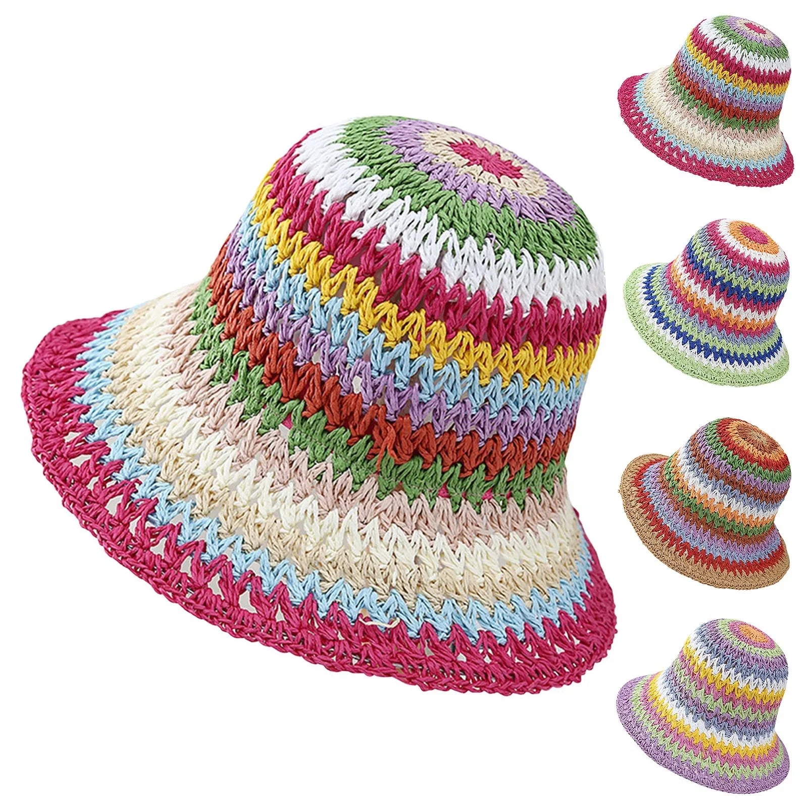 Summer Multicolor Wide Brim Bucket Crochet Hat