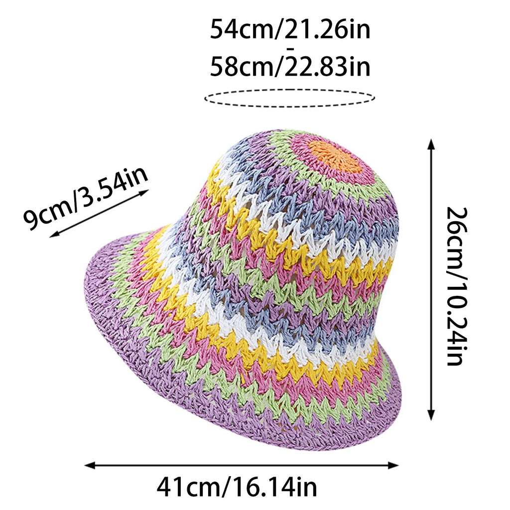 Summer Multicolor Wide Brim Bucket Crochet Hat