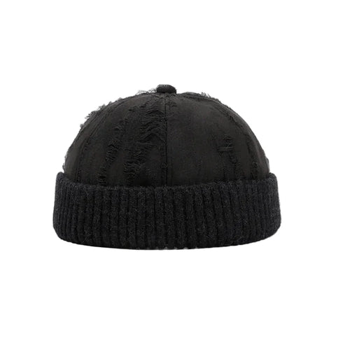 Black Brimless Docker Cap