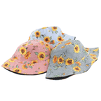 Sunflowers Striped Cotton Bucket Hat