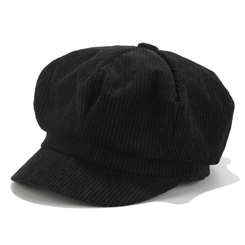Black Corduroy Newsboy Cap