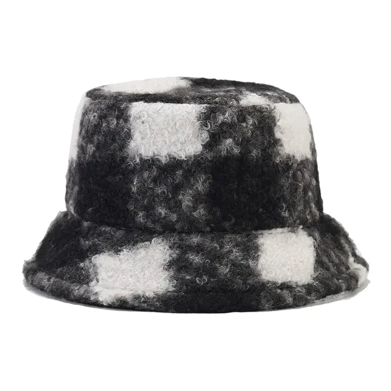 Tarly Winter Plaid Fur Bucket Hat