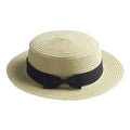 Beige straw boater hat with ribbon – lightweight summer hat