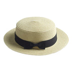 Beige straw boater hat with ribbon – lightweight summer hat