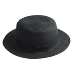 Black straw boater hat with ribbon – lightweight summer hat