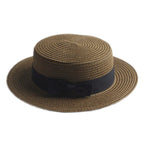 Brown straw boater hat with ribbon – lightweight summer hat
