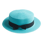 Sky blue Straw Boater Hat with ribbon